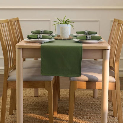 Encasa XO Table Runner, Cotton Canvas Dining Runner 13"x104" | Leaf Green - Image 4