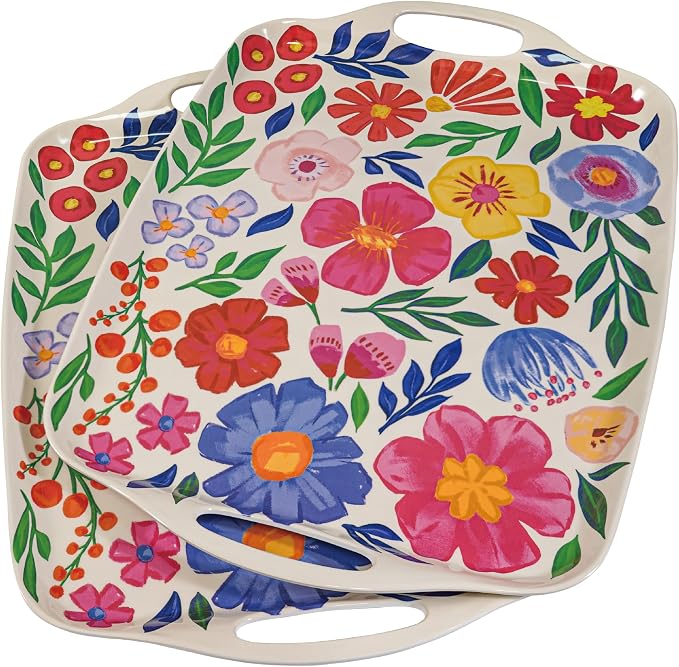 TP Melamine Serving Trays with Handles, 17” x 12”, Floral | Rectangular Trays by TastePrime