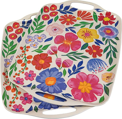 TP Melamine Serving Trays with Handles, 17” x 12”, Floral | Rectangular Trays by TastePrime