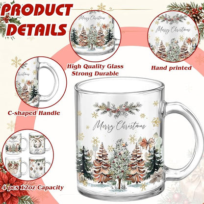 Tioncy 4 Pcs Christmas Coffee Mugs 12 oz Glass Mugs Set - Image 3