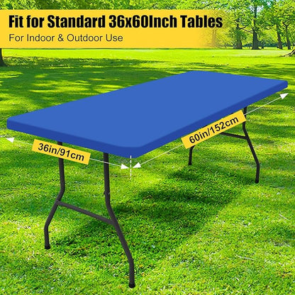Smiry Rectangle Picnic Table Cloth, Waterproof Elastic Fitted Tablecloths for 5 Foot Tables, Washable Polyester Table Cover for Camping, Indoor and Outdoor (Blue, 36"x60")