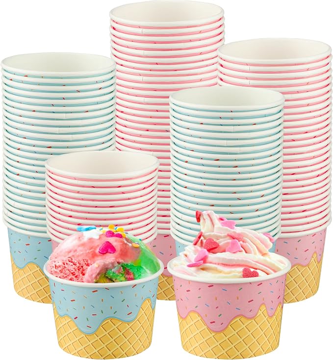 50 Pack Paper Ice Cream Cups 9oz Dessert Paper Bowls Disposable Ice Cream Party by Augisteen