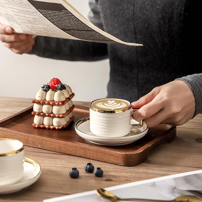 LETAOTAO Espresso Cups and Saucers Set of 4, 3oz Mini Demitasse Mugs | Ceramic - Image 6