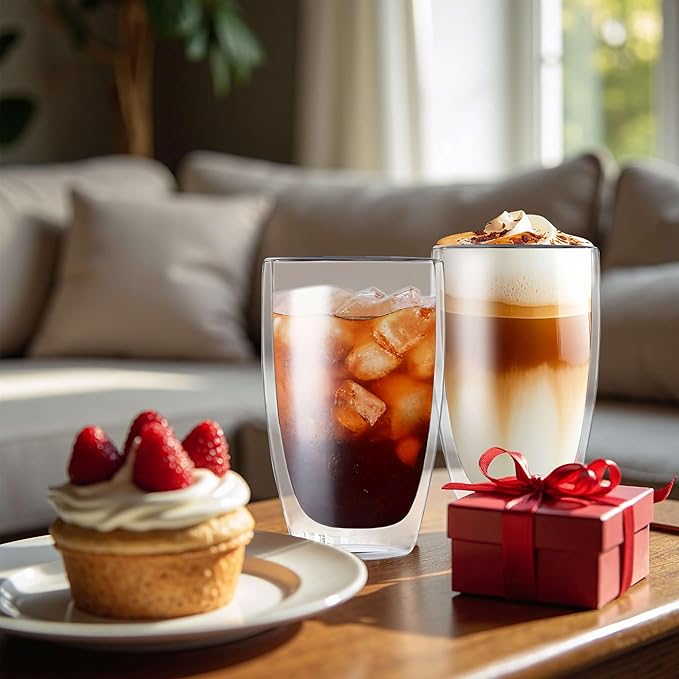 MESNEY 17 oz Double Walled Glass Coffee Mugs, Glass Coffee Mugs Set of 4 - Image 5