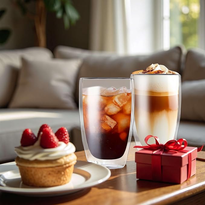 MESNEY 17oz Double Walled Glass Coffee Mugs, Insulated Clear Cappuccino Latte - Image 5