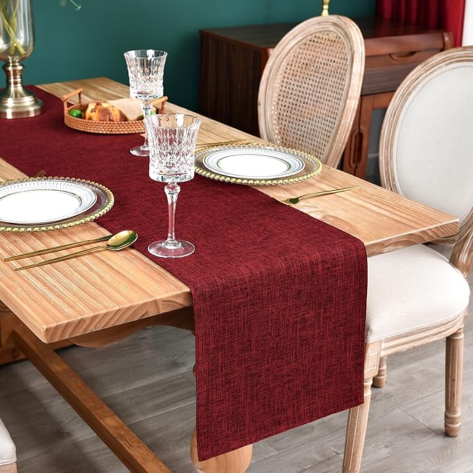 NEWISHER Reversible Double Layer Table Runner Faux Linen Fabric, 13x72inch | by Newisher
