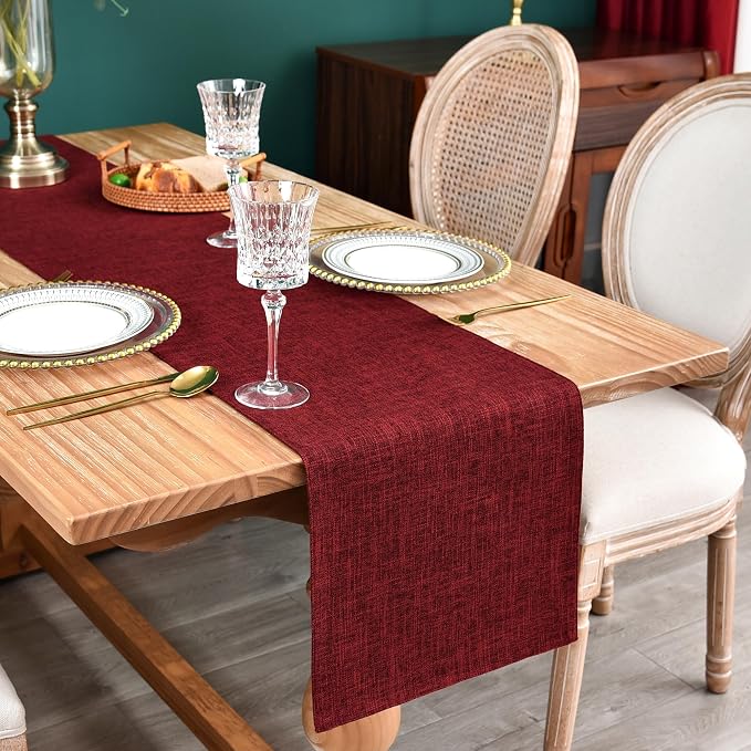 NEWISHER Reversible Double Layer Table Runner Faux Linen Fabric, 13x60inch | by Newisher