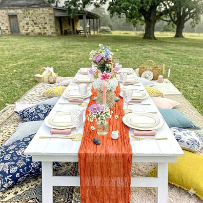 10 Pack Orange Cheesecloth Table Runner 17 x 108 Inch | Boho Gauze Fabric - Image 7
