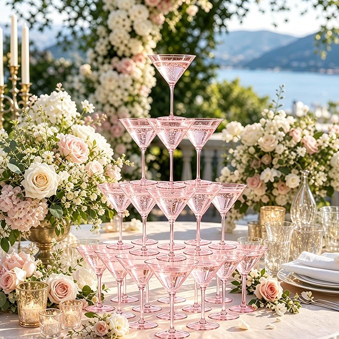 Plastic Martini Glasses Set of 24, 9 oz Pink Cocktail Cups | Unbreakable - Image 5
