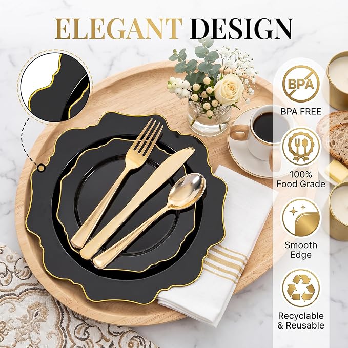 50PCS Black and Gold Plates - Image 3