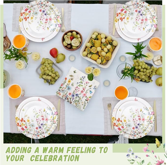 250 Pcs Wildflower Party Decorations Include Spring Summer Floral Paper Plates - Image 5