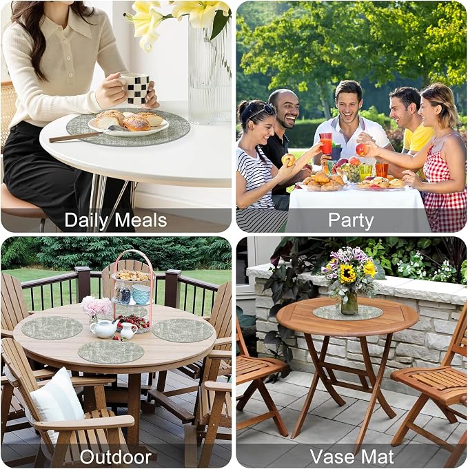 Homaxy Round Faux Leather Placemats and Coasters, Grass Green | Washable - Image 5