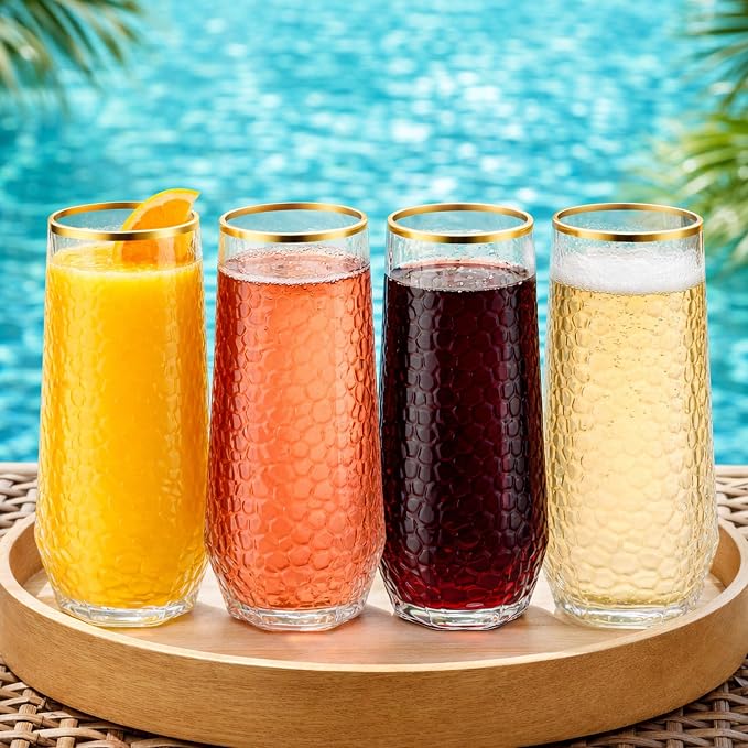 Oojami 48 Pack Plastic Champagne Flutes Stemless 9oz & 12oz Gold Rim Ribbed | - Image 5