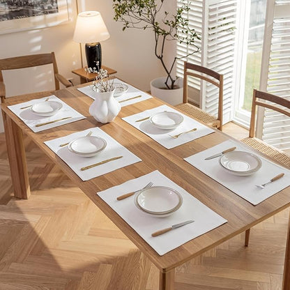Demetex White Placemats Set of 4 Heat Resistant Cloth Place Mats Linen Dining Table Mats for Wedding Party Valentines Decorations, Pure White