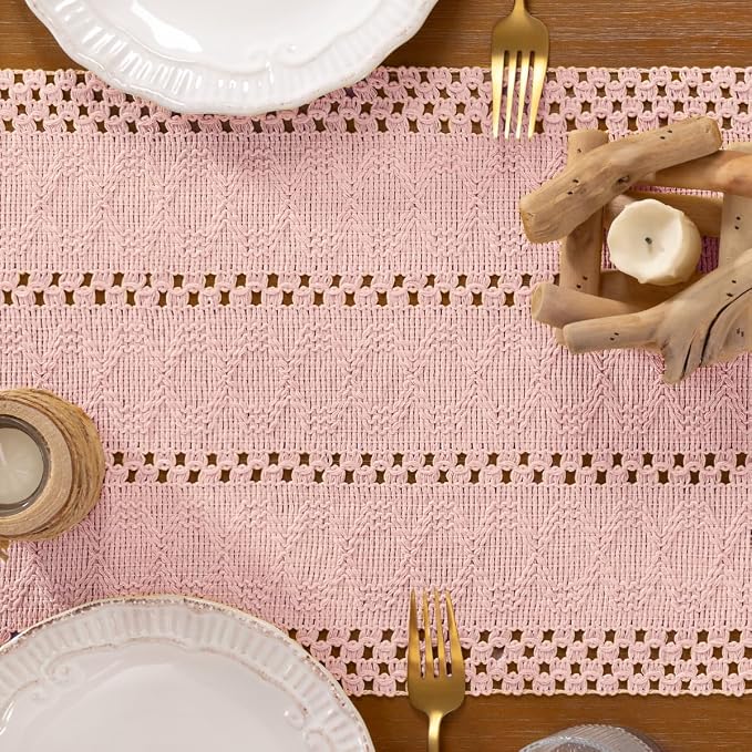 DeZerlor Boho Macrame Table Runner Spring Easter Farmhouse Woven Table Runner - Image 8