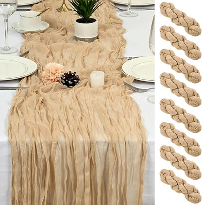 8 Pack Beige Cheesecloth Table Runner 17x108 inch Boho Gauze Cheese Cloth Table by Unknown