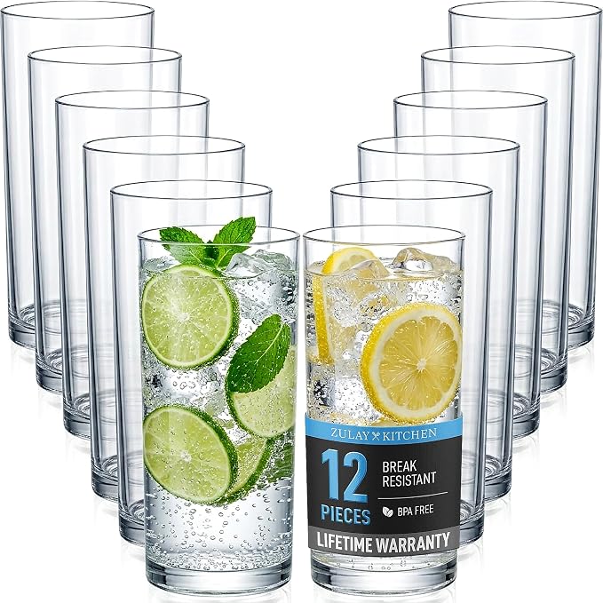 Zulay Kitchen Plastic Drinking Glasses – 16oz Acrylic Shatterproof Water Cups by ZulayKitchen