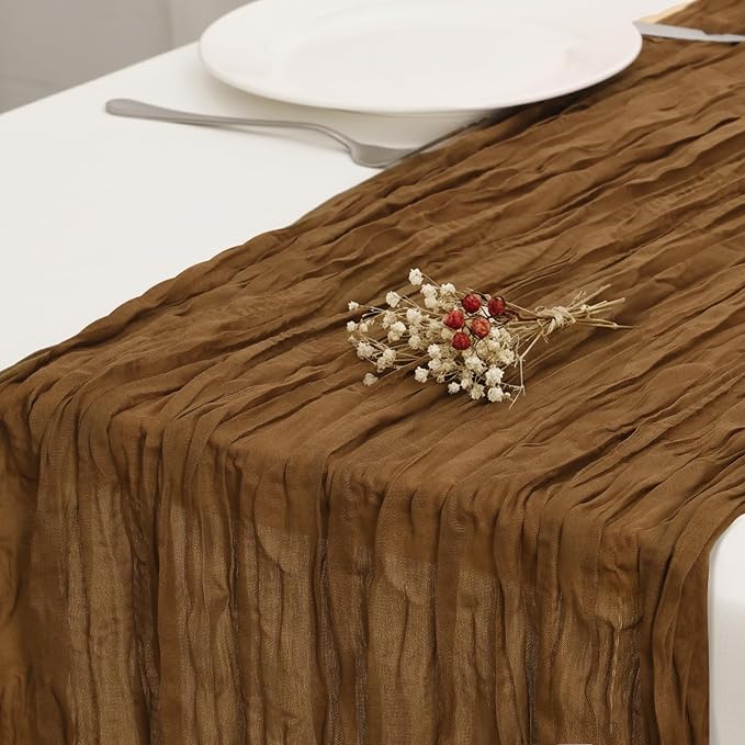 1 Pack Light Brown Cheesecloth Table Runner 120 Inch Boho Wedding Decor | by Fixwal