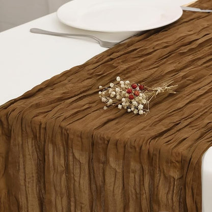 1 Pack Light Brown Cheesecloth Table Runner 120 Inch Boho Wedding Decor | by Fixwal