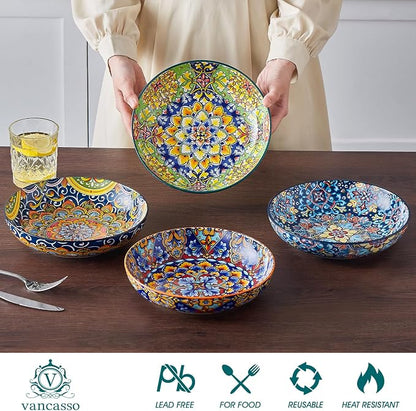 vancasso Pasta Bowls Set of 4, 42oz Ceramic Serving Bowls, Boho Pasta Plates | - Image 3