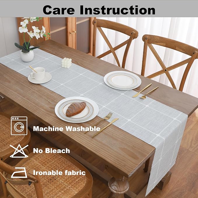 Gernaice Boho Table Runner, Modern Plaid Cotton Linen Farmhouse Table Runners - Image 5