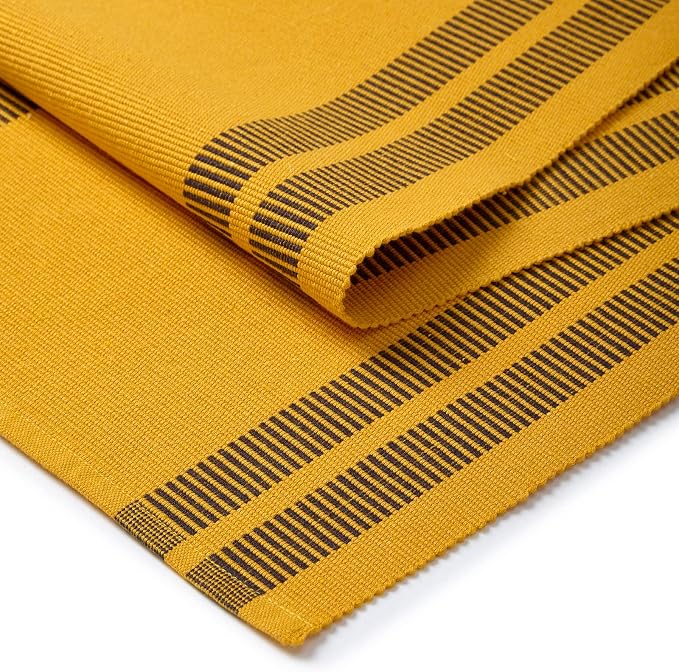 Encasa XO Table Runner, Yarn Dyed Ribbed Cotton 13"x94" | Ladder Yellow - Image 5