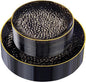 Rubtlamp 60Pcs Black Plastic Plates, Black Disposable Plates With Gold Rim, Clear Heavy-duty Party Plates, Hammered Plastic plates Include 30 Dessert Platos, 30 Dinner Platos for Party