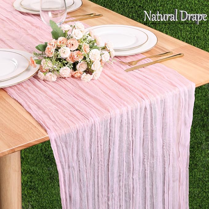Light Pink Cheesecloth Table Runner 6pcs Boho Gauze 35x120inch Cheese Cloth - Image 5