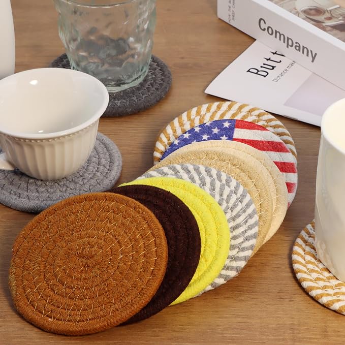 Coasters Set of 4 for Drinks, Cotton Woven 4 Colors Absorbent Boho Coasters for - Image 5