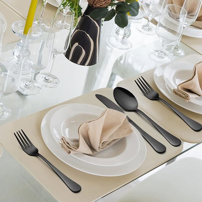 LIANYU Black Flatware Silverware Set, 40-Piece Cutlery Set - Image 7