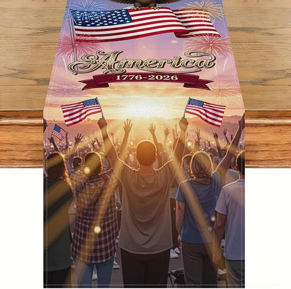 Independence Day Table Runner Patriotic Design American Flag Crowd Celebration by Peconal
