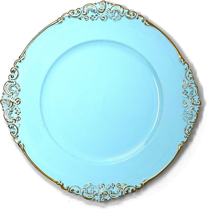 allgala Heavy Quality Round Charger Plates - Charger for Dinner Plate - Set of Charger Plates for Table Decor - Ideal for Weddings, Thanksgiving Parties & Holidays - Floral Turquoise (13-Inch 48-Pack)