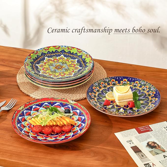 Colorful Ceramic Plate Set of 6 – 8.7 Inch Bohemian Porcelain Plates - Image 5
