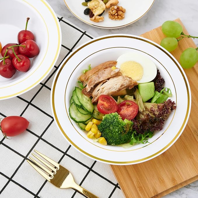 100PCS Plastic Bowls with Gold Rim 12oz Disposable Soup Bowls | Plastic Bowls - Image 5