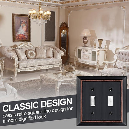 Metal Wall Plate for Electrical Outlets, Decorative Aged Bronze Switch Plates Outlet Cover, Light Switch Cover Plate, 2-Gang Wall Plates (Double Toggle, 2 Pack)