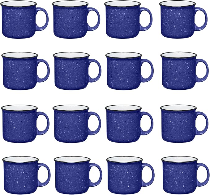 Set of 16 Ceramic Campfire Mugs – 15 Oz, Cobalt Blue – Coffee & Tea Cups by GiftsbyDesign