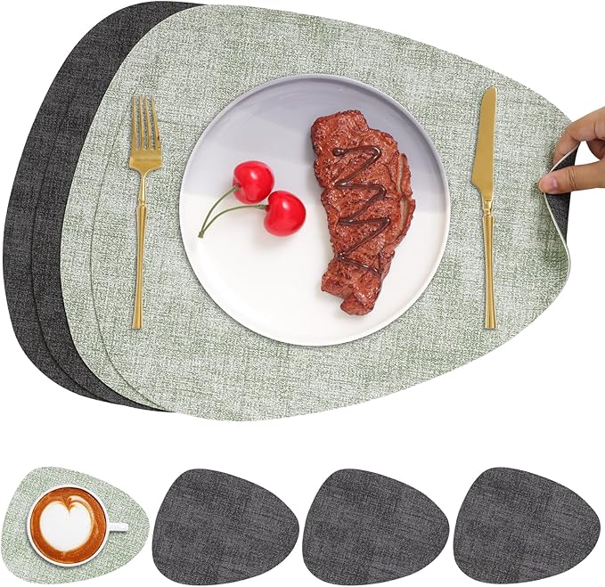 Placemats and Coasters, Washable Reversible Placemats Round Faux Leather by Chitomars