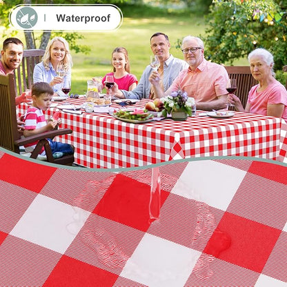 misaya Rectangle Waterproof Vinyl Table Cloth, Buffalo Flannel Backed Tablecloth, Wipeable Plastic Table Cover for Valentine's Day, Dinner, Kitchen, Outdoor (52" x 70", Red and White)