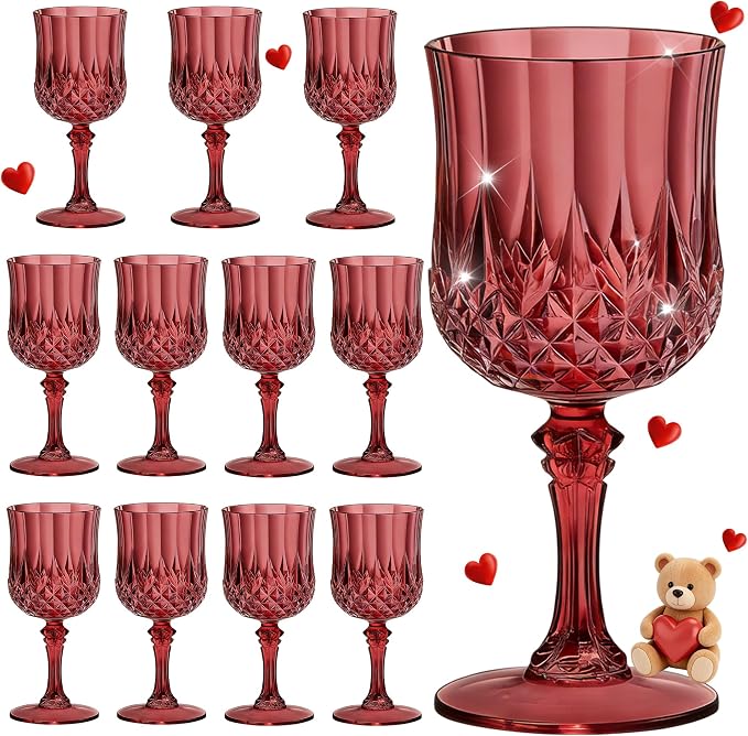 7OZ Plastic Wine Glasses, Reusable Vintage Goblets Unbreakable Drinking Glasses by Unknown