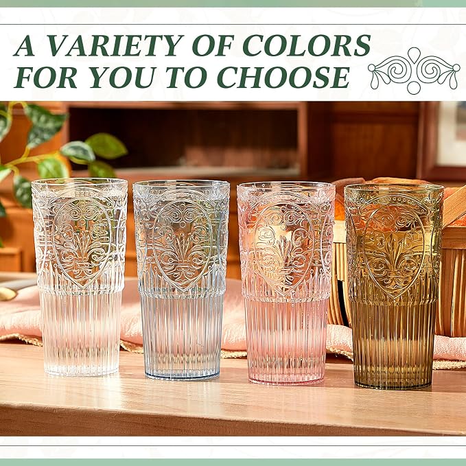 Wiwiqing 20oz Vintage Plastic Drinking Glasses Set of 24, Dark Green Large - Image 7