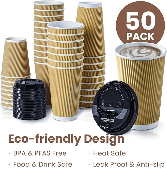 Fit Meal Prep 50 Pack 16 oz Insulated Ripple Triple Wall Paper Coffee Cups - Image 4