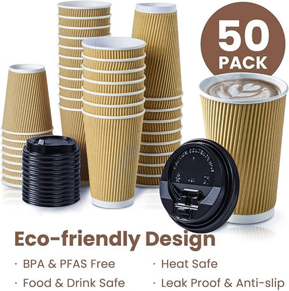 Fit Meal Prep 50 Pack 16 oz Insulated Ripple Triple Wall Paper Coffee Cups - Image 4