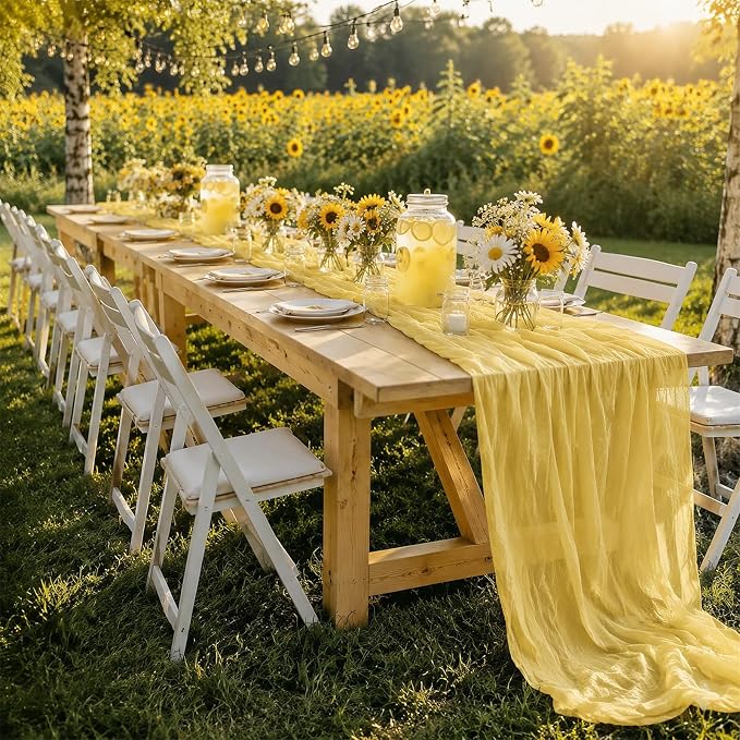 10Pack Light Yellow Table Runner 10FT Gauze Cheesecloth Table Runner | 21x120 - Image 2
