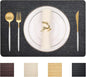 PIGCHCY Waterproof PVC Place Mats Set of 6, Non-Slip Faux Leather Placemats Rattan Pattern Surface Table Mats for Wedding/Birthday Party/Kitchen (18"x12", Black)