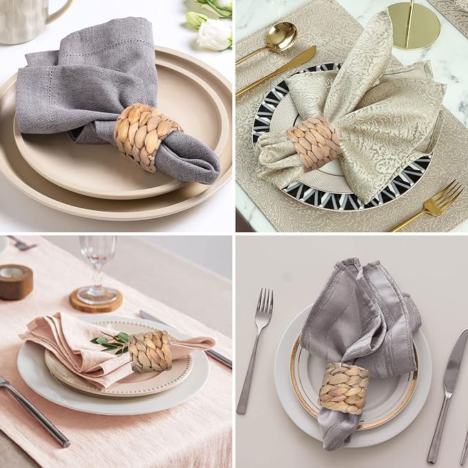 APTWOW Rustic Napkin Rings Set of 12, Hand-Woven Farmhouse Fall Napkin Rings - Image 7