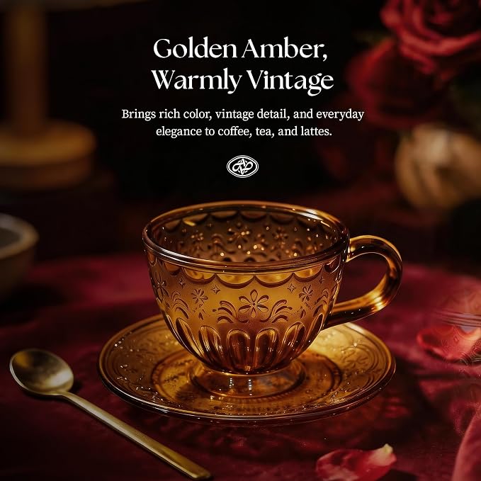 Vintage Glass Tea Cup and Saucer Set, 12 oz Large Coffee Cup | Handcrafted - Image 2