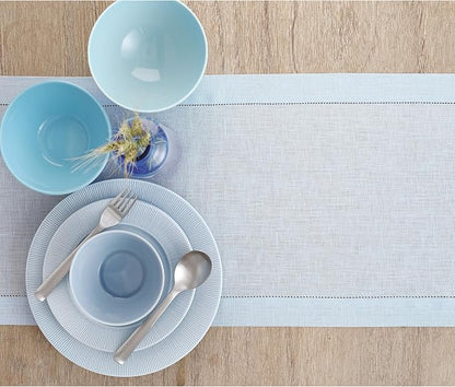 Solino Home 100% Pure Linen Table Runner Light Blue Hemstitch, 14 x 108 in | - Image 3