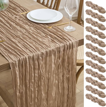 Asee'm 12pcs Nude Brown Cheesecloth Table Runner Summer Boho Rustic 10FT | Fall by Aseem