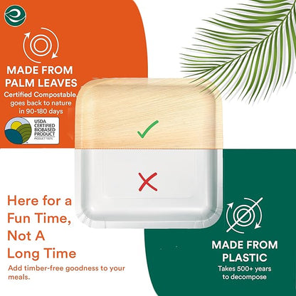 ECO SOUL Palm Leaf Disposable Bamboo Plates 10" Square Compostable & Biodegradable Party Plates for Dinner, Weddings, Parties & Events 200 Count