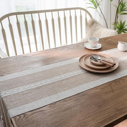 Farmhouse Table Runner, Embroidered Striped Braided Coffee Boho Table Runner - Image 8